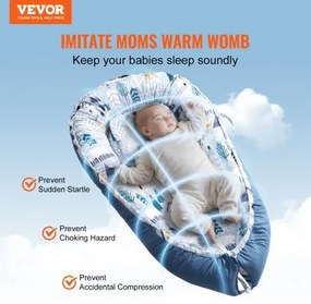 VEVOR Baby Lounger 100% Cotton Newborn Nest Sleeper with Headrest and 2 Covers