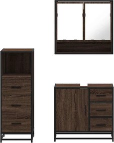 vidaXL Σετ Επίπλων Μπάνιου 3 Τεμαχίων Καφέ Δρυς από Τεχν. Ξύλο