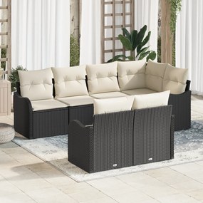 vidaXL 7 Τμηματικό Σετ Καναπέ Κήπου με Μαξιλάρια Μαύρο Πολυ Ρατάν