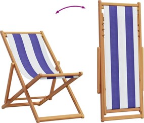 vidaXL Καρέκλες Παραλίας Πτυσσόμενες 2τεμ Μπλε/Λευκό Ύφασμα/Μασίφ Ξύλο