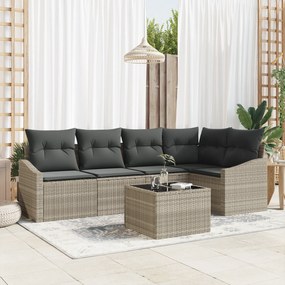 vidaXL Σετ καναπέ κήπου 6 κομματιών με μαξιλάρια Γκρι Πολυ ρατάν