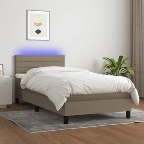 Κρεβάτι Boxspring με Στρώμα &amp; LED Taupe 80x200 εκ. Υφασμάτινο
