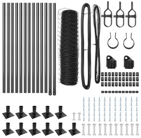 vidaXL Σετ Φράχτη Γκρι 25 x 0.5 m (36 mm πλέγμα) Ατσάλι & Σκυρόδεμα