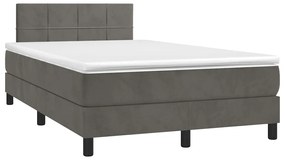 vidaXL Κρεβάτι Boxspring με Στρώμα & LED Σκ.Γκρι 120x190εκ. Βελούδινο