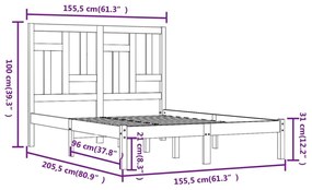 Πλαίσιο Κρεβατιού Λευκό 150 x 200εκ Μασίφ Ξύλο Πεύκου King Size - Λευκό