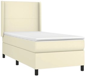 vidaXL Κρεβάτι Boxspring με Στρώμα & LED Κρεμ 100x200 εκ. Συνθ. Δέρμα
