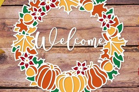 Intra απο ξύλο plywood 3mm-4mm πάχος 3d Φθινοπωρινό στεφάνι , Πόρτα καλωσορίσματος φθινοπώρου Δίασταση 40x40 cm INTRAFABR-35639293