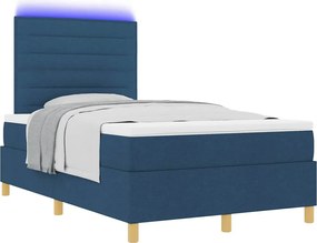 vidaXL LED Κρεβάτι με βάθρο με στρώμα Μπλε 120 x 200 cm ύφασμα