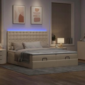 VidaXL Οθωμανικό κρεβάτι με στρώματα & LEDs Κρέμα 180x200cm ύφασμα