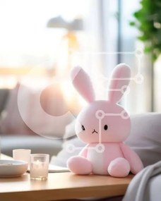 Intra Συλλεκτικό Ξύλινο Παζλ Plywood 4mm - Ροζ λαγουδάκι γεμιστό ζώο στο τραπέζι στο σαλόνι Σε Ξύλινο Κουτί - Διαστάσεις: 10x10 cm – 25 κομμάτια