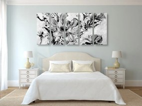 Εικόνα 5 τμημάτων μοντέρνα ζωγραφισμένα καλοκαιρινά λουλούδια σε μαύρο & άσπρο