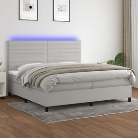 Κρεβάτι Boxspring με Στρώμα &amp; LED Αν.Γκρι 200x200εκ. Υφασμάτινο - Γκρι