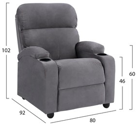 Πολυθρόνα C0122.10 Γκρί Βελούδο με Μηχανισμό Relax 80x92x102Υ εκ. 80x92x102 εκ.