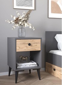 Κομοδίνο ArteLibre AMARI Ανθρακί/Δρυς Μοριοσανίδα 43x43x67.5cm