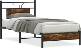 vidaXL Πλαίσιο Κρεβ. Χωρ. Στρώμα Καπνιστή Δρυς 90x200 εκ. Επεξ. Ξύλο