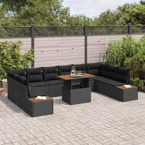 vidaXL Σετ Καναπέ Κήπου με αποθήκευση 11 pcs Μαύρο Πολυ ράταν