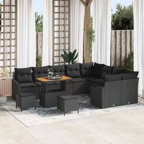 vidaXL Σετ Καναπέ Κήπου με μαξιλάρι 12 pcs Μαύρο Πολυ ράταν