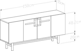 Κονσόλα με πόδια και ντουλάπια 150x35x48 cm