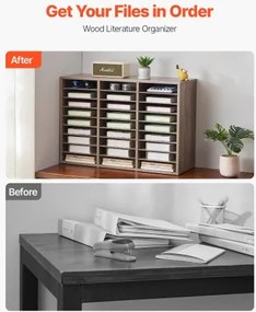 VEVOR Wooden Literature Organizer 27 Compartments Removable Shelves Black-Grey