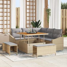 vidaXL Σετ Καναπέ Κήπου 8 Τεμαχίων με Μαξιλάρια Μπεζ Πολυ Ρατάν Ακακία