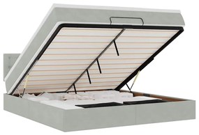 vidaXL Οθωμανικό κρεβάτι με στρώμα&LEDs Ανοιχτό γκρι 160x200cm Βελούδο