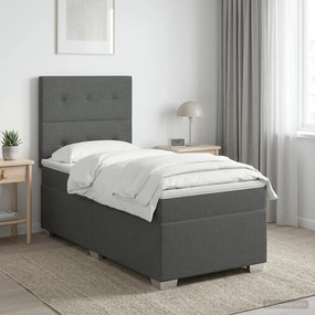vidaXL Κρεβάτι box spring με στρώμα Σκούρο Γκρι 80 x 200 cm Ύφασμα