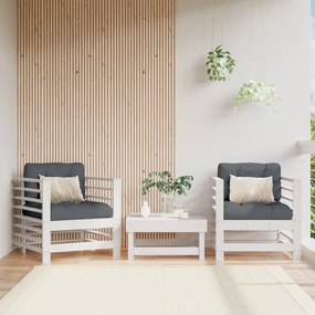 Καρέκλες Κήπου με Μαξιλάρια 2 τεμ. Λευκές από Μασίφ Ξύλο Πεύκου
