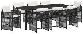 vidaXL Σετ Τραπεζαρίας Κήπου 9 Τεμαχίων με Μαξιλάρια - Μαύρο Πολυ Ρατάν