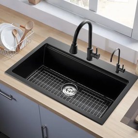 VEVOR 84 cm Granite Kitchen Sink Top Mount Single Bowl Drop-In Basin for RV Bar