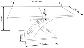 Τραπέζι Houston 222, Γυαλιστερό λευκό, 77x90x160cm, 86 kg, Επιμήκυνση, Ινοσανίδες μέσης πυκνότητας, Μέταλλο, Ινοσανίδες μέσης πυκνότητας | Epipla1.gr