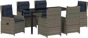 vidaXL Σέτ φαγητού για κήπο με μαξιλάρι 7 pcs Γκρι Πολυ ράταν