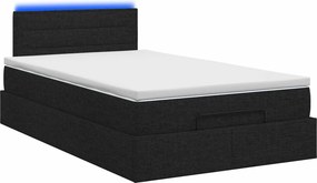 vidaXL Κρεβάτι Ottoman με Στρώμα και LED Μαύρο 120 x 190 cm Ύφασμα