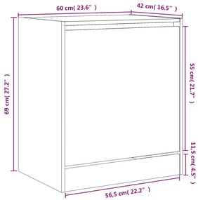 Παπουτσοθήκη Γκρι Σκυροδέματος 60x42x69 εκ. Επεξεργασμένο Ξύλο - Γκρι