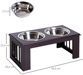 PawHut Σταθμός τροφοδοσίας σκύλου, αντιολισθητικός, 58,4 x 30,5 x 25,4cm, Γκρι, 2L ανά μπολ