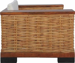 vidaXL Πολυθρόνα από Γνήσιο Ρατάν Καφέ με Μαξιλάρια