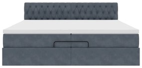 vidaXL Οθωμανικό κρεβάτι με στρώματα & LEDs Σκούρο γκρι Βελούδο