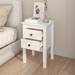 vidaXL Κομοδίνα 2 τεμ. Λευκό 40 x 35 x 61,5 εκ. από Μασίφ Ξύλο Πεύκου