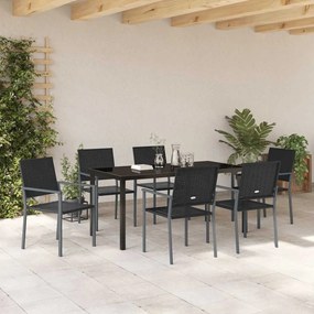 vidaXL Σέτ φαγητού για κήπο 7 pcs Μαύρο Πολυ ράταν