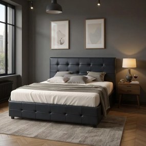 Κρεβάτι Iro Megapap από τεχνόδερμα με αποθηκευτικό χώρο χρώμα μαύρο 160x200εκ.