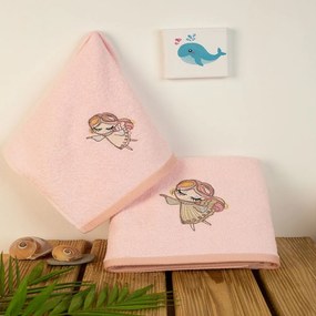 Πετσέτες Βρεφικές Με Κέντημα Little Angel 141 (Σετ 2τμχ) Pink DimCol Σετ Πετσέτες 70x140cm 100% Cotton