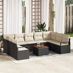 vidaXL Σετ Καναπέ Κήπου με μαξιλάρι 10 pcs Μαύρο Πολυ ράταν