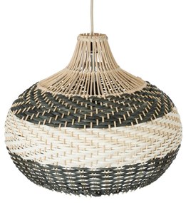 GloboStar® BARBADOS 01946 Boho Κρεμαστό Φωτιστικό Οροφής Μονόφωτο 1 x E27 AC220-240V IP20 - Φ40 x Υ34cm - Μπεζ με Χακί Ξύλινο Μπαμπού Πλέγμα Καμπάνα - 5 Χρόνια Εγγύηση