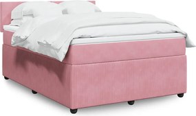 vidaXL Κρεβάτι Boxspring με Στρώμα Ροζ 140x190 εκ. Βελούδινο