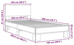 Πλαίσιο Κρεβατιού Καφέ Δρυς 100x200 εκ. Επεξ. Ξύλο &amp; Μέταλλο - Καφέ