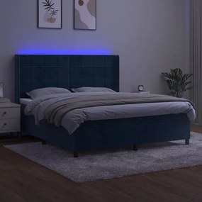 vidaXL Κρεβάτι Boxspring με Στρώμα &amp; LED Σκ. Μπλε 180x200εκ. Βελούδινο