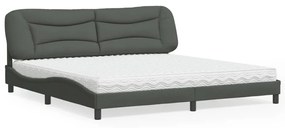 Κρεβάτι με Στρώμα Σκούρο Γκρι 200x200 εκ. Υφασμάτινο - Γκρι