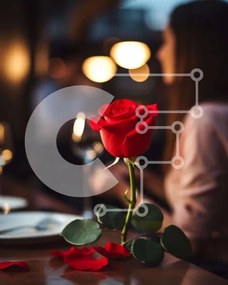 Intra Συλλεκτικό Ξύλινο Παζλ Plywood  4mm - Μονό κόκκινο τριαντάφυλλο σε ένα άδειο τραπέζι Σε Ξύλινο Κουτί - Διαστάσεις Puzzle: 10x10 cm – 25 κομμάτια