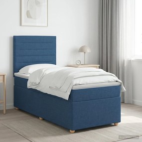vidaXL Κρεβάτι box spring με στρώμα Μπλε 90 x 200 cm Ύφασμα