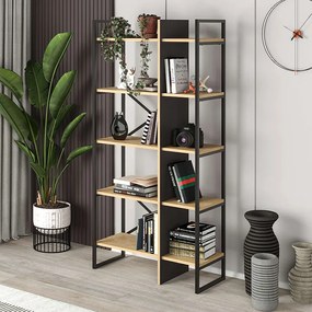 Βιβλιοθήκη Detroit Megapap χρώμα sapphire oak - silky black 87,5x35,2x175εκ.-GP037-0229,1