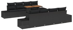 vidaXL Σετ Καναπέ Κήπου 7 τεμαχίων με Μαξιλάρια Μαύρο Πολυ Ρατάν